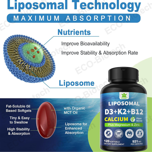 Liposomal Vitamin D3 K2 Calcium softgels for bone & Heart Health