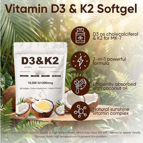 high Absorption Vitamin D3 & K2 Coconut Oil Softgels