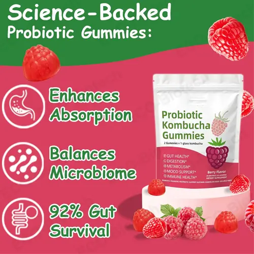 Organic non-GMO kombucha probiotic gummies: digestive support