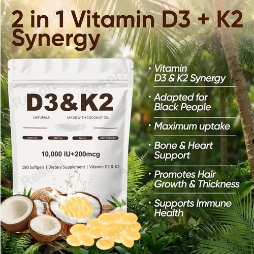 high Absorption Vitamin D3 & K2 Coconut Oil Softgels