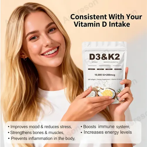 high Absorption Vitamin D3 & K2 Coconut Oil Softgels