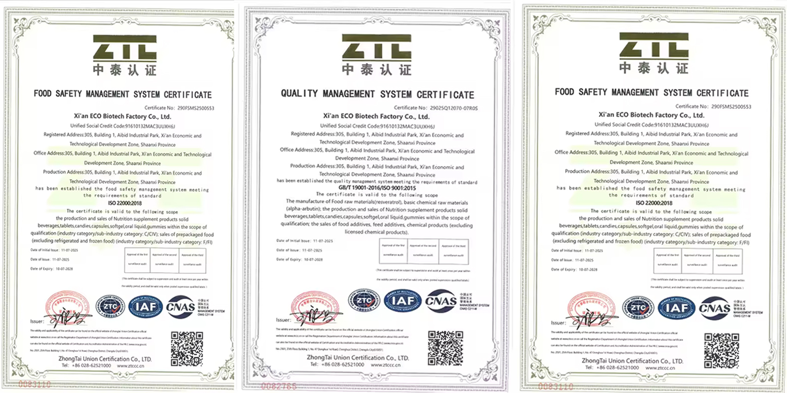 ISO 22000 & ISO 9001 Certificate