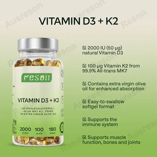 high absorption Vitamin D3 + K2 Softgels Manufacturer | Reson