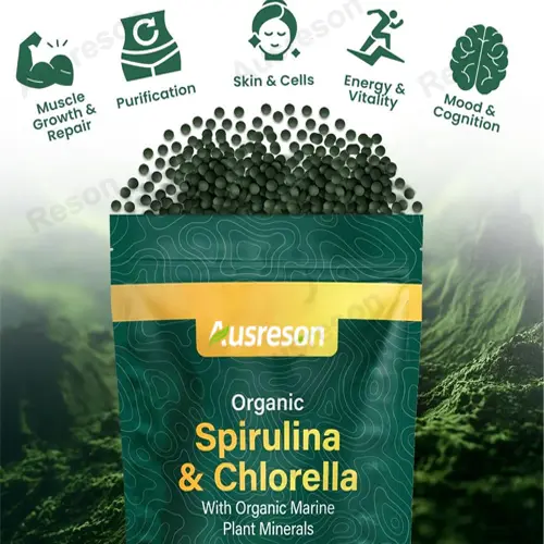 Organic Spirulina Chlorella tablets for detox and energy